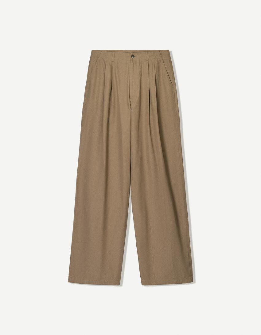 Hose aus Popelin im Super-Baggyhosen-Fit-Khaki-4