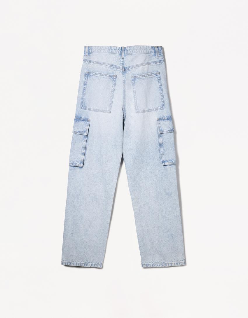 Baggy cargo jeans-Light blue
