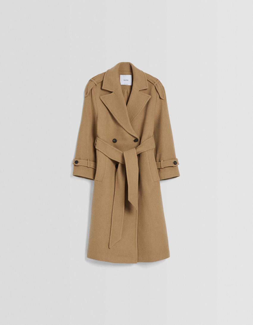 Wool blend trench coat-Camel