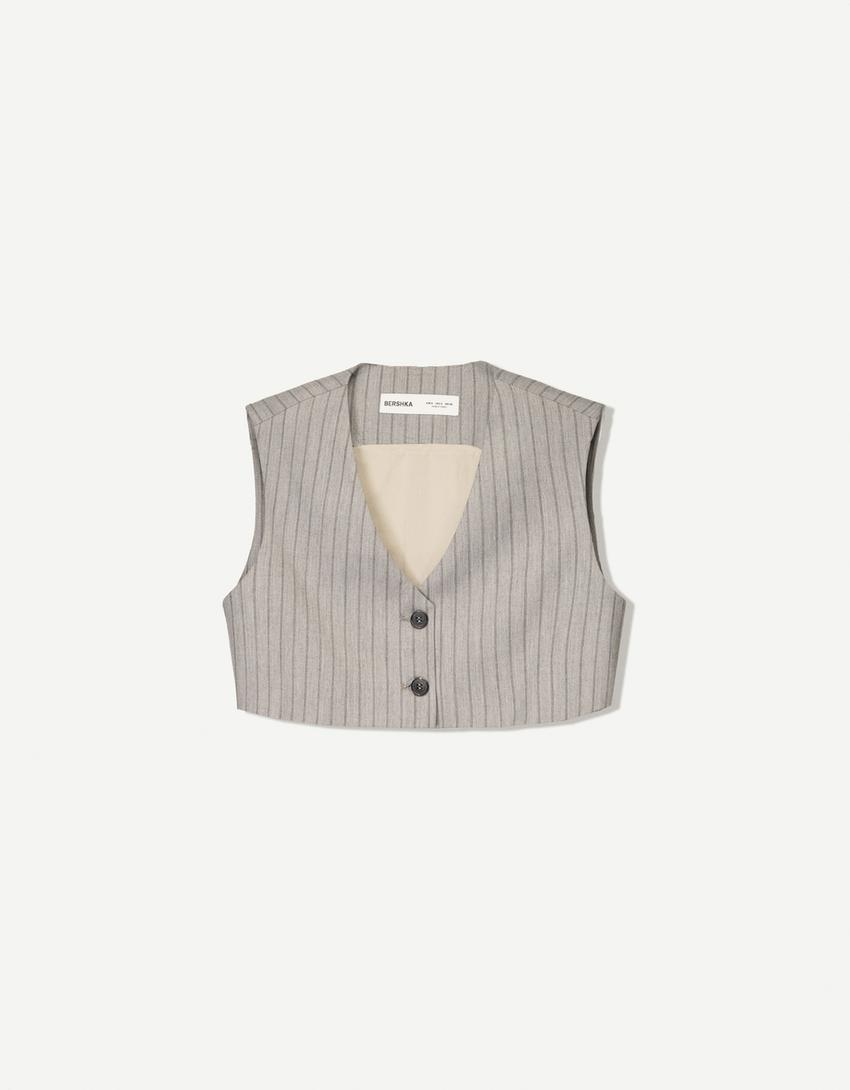 Crop fit yelek-Gri-3