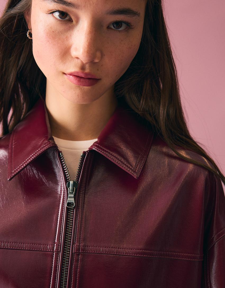 Giacca stile camionista finta pelle-Rosso