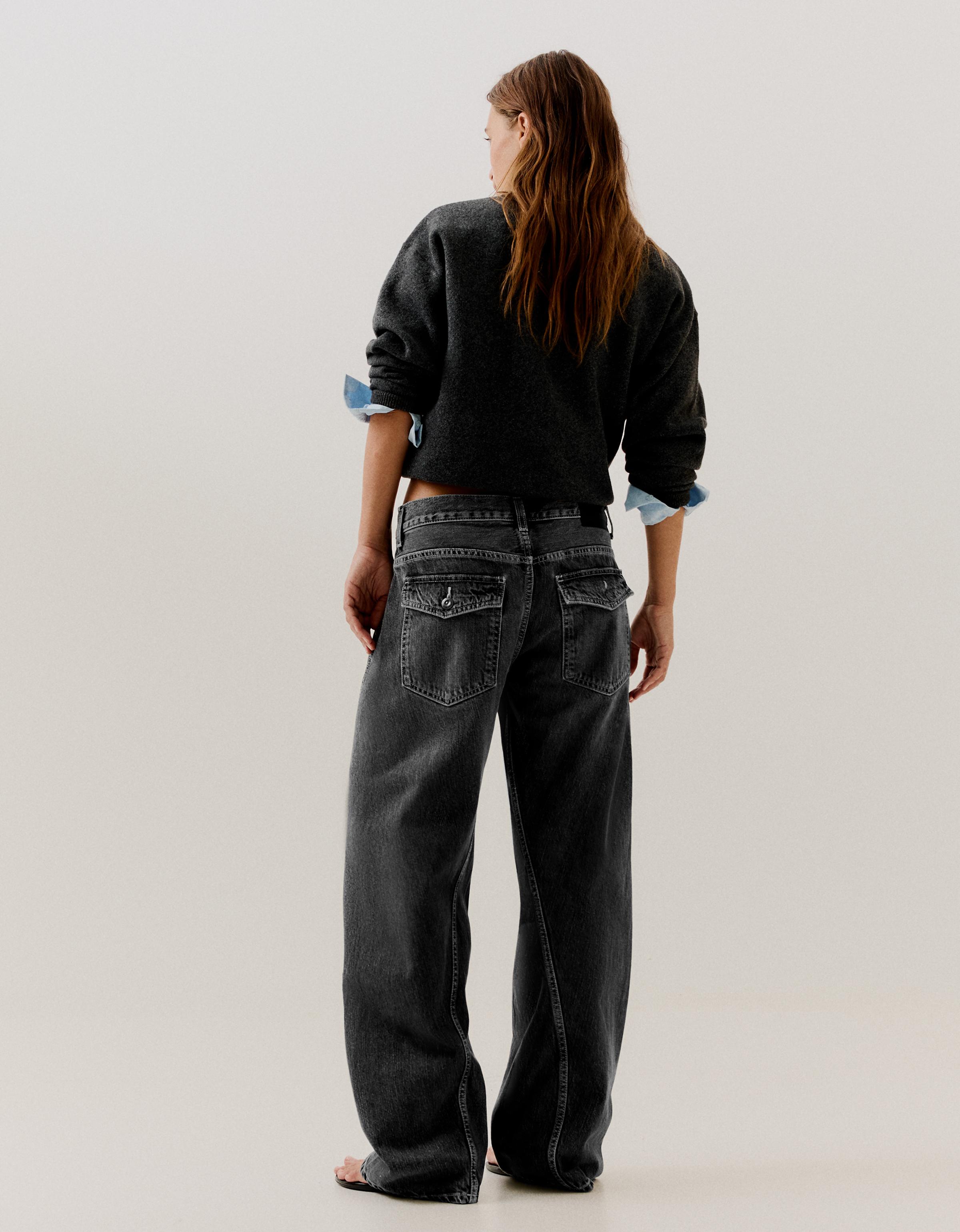 Low-rise barrel jeans — Dark grey