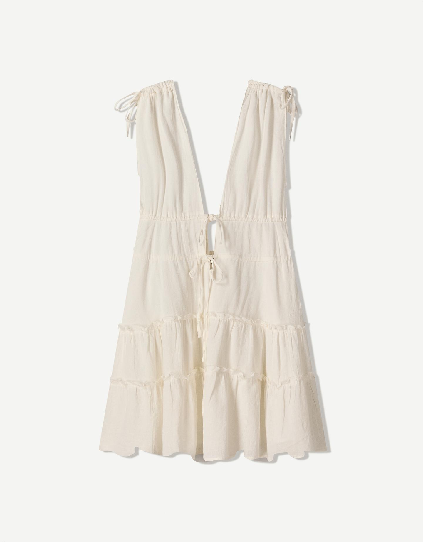 Bershka Vestido Mini Volantes Frunce Mujer S Blanco Roto