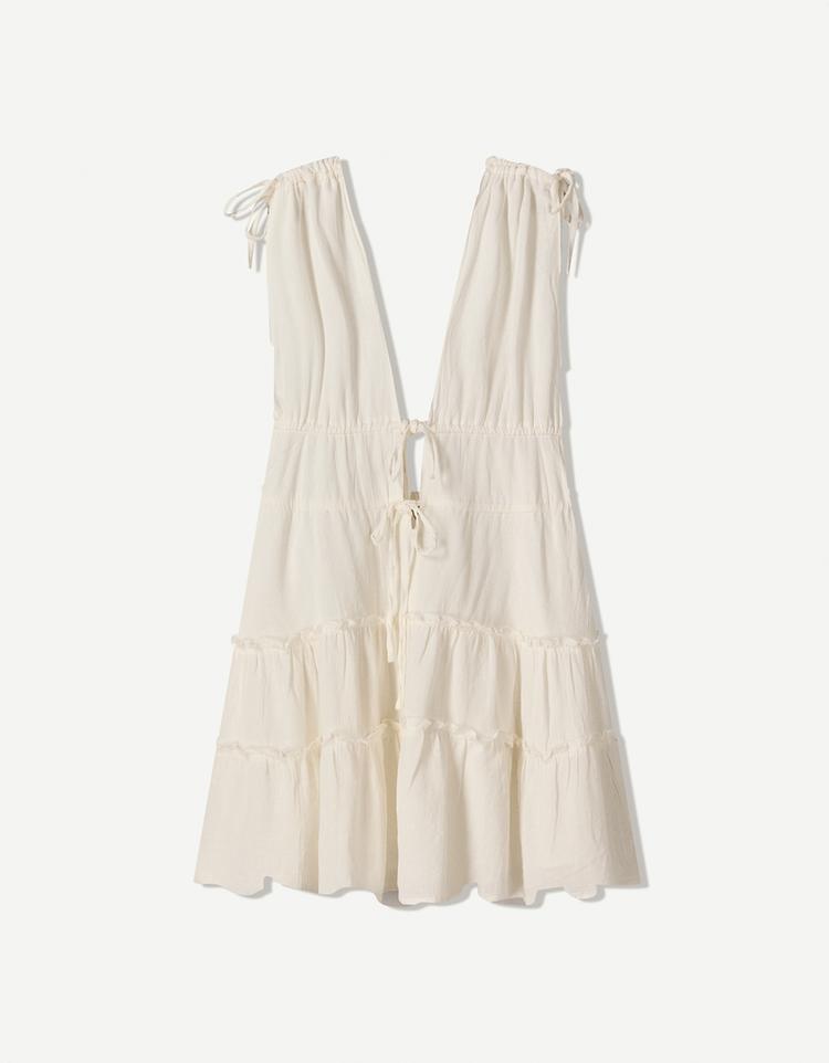 Ruffled mini dress with gathered detail