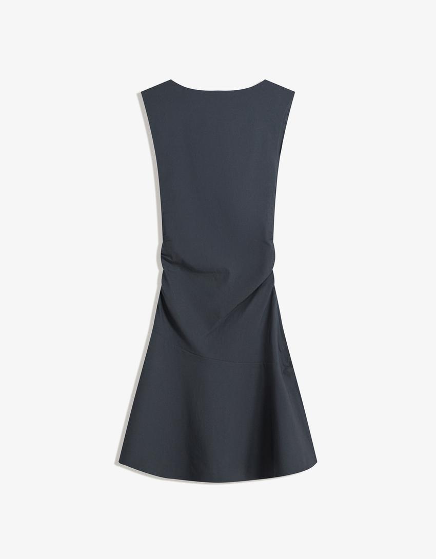 Flounce bengaline mini dress-Navy