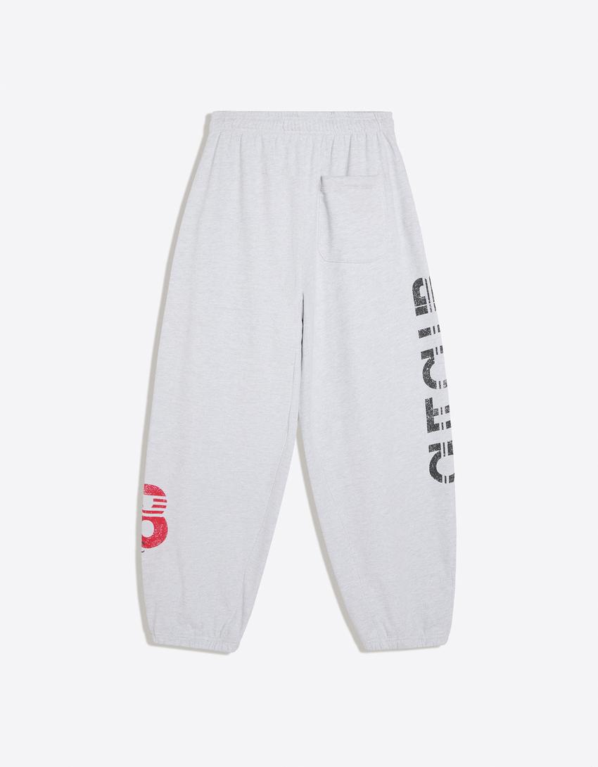 Graphic plush joggers-Mixed gray