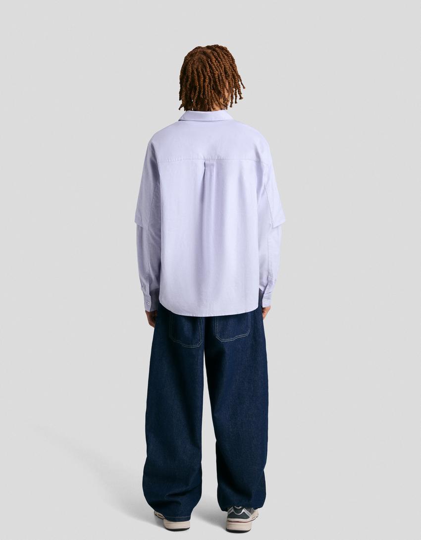 Oversized blouse met dubbele mouw-Lichtblauw