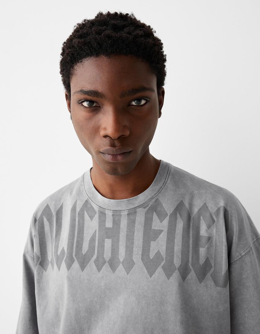 T-shirt oversize effet délavé imprimé-Gris-2