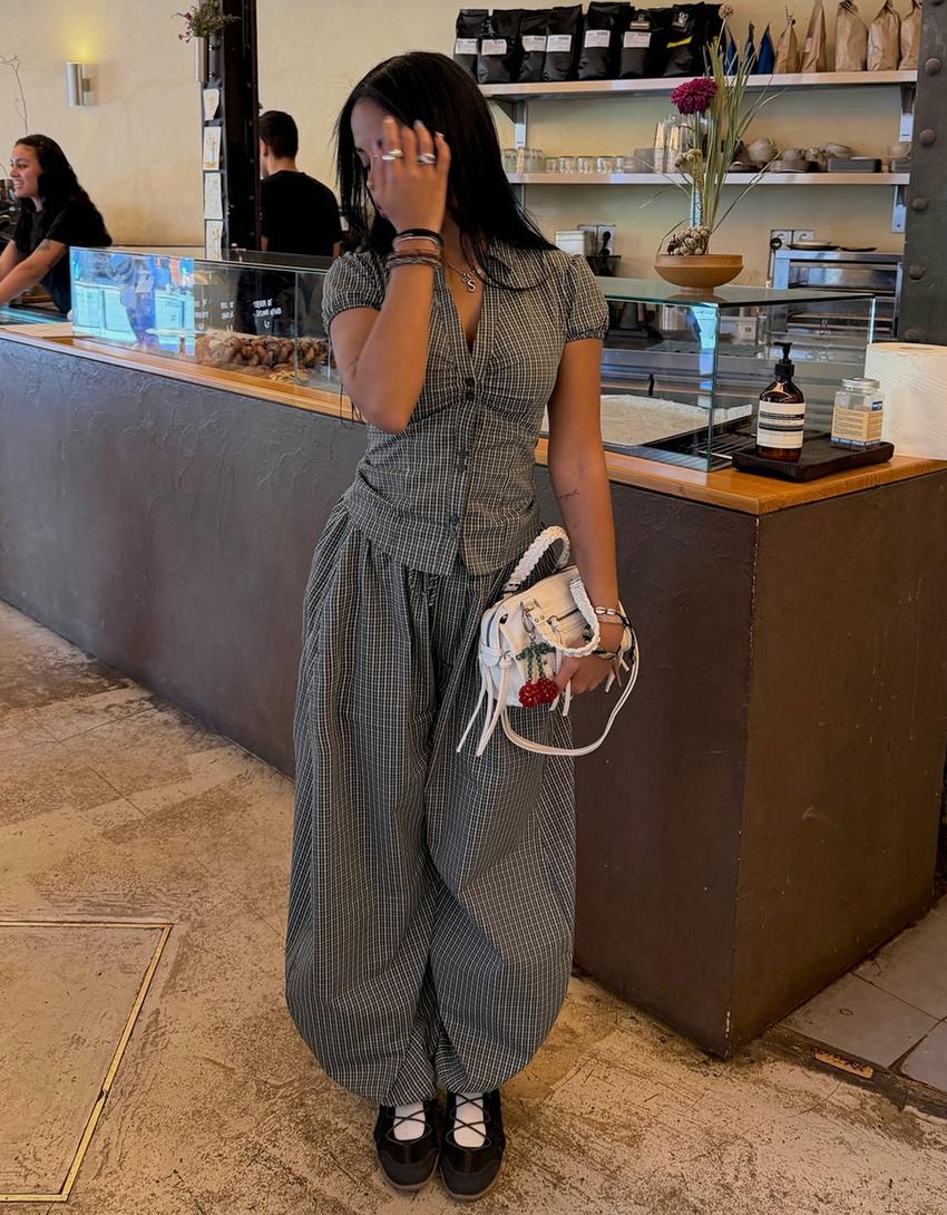 Kısa kollu poplin bağlamalı gömlek-Haki