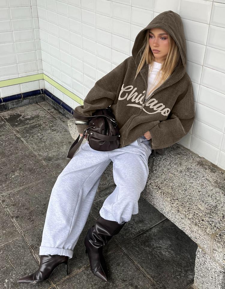 Chenille zip-up hoodie with print