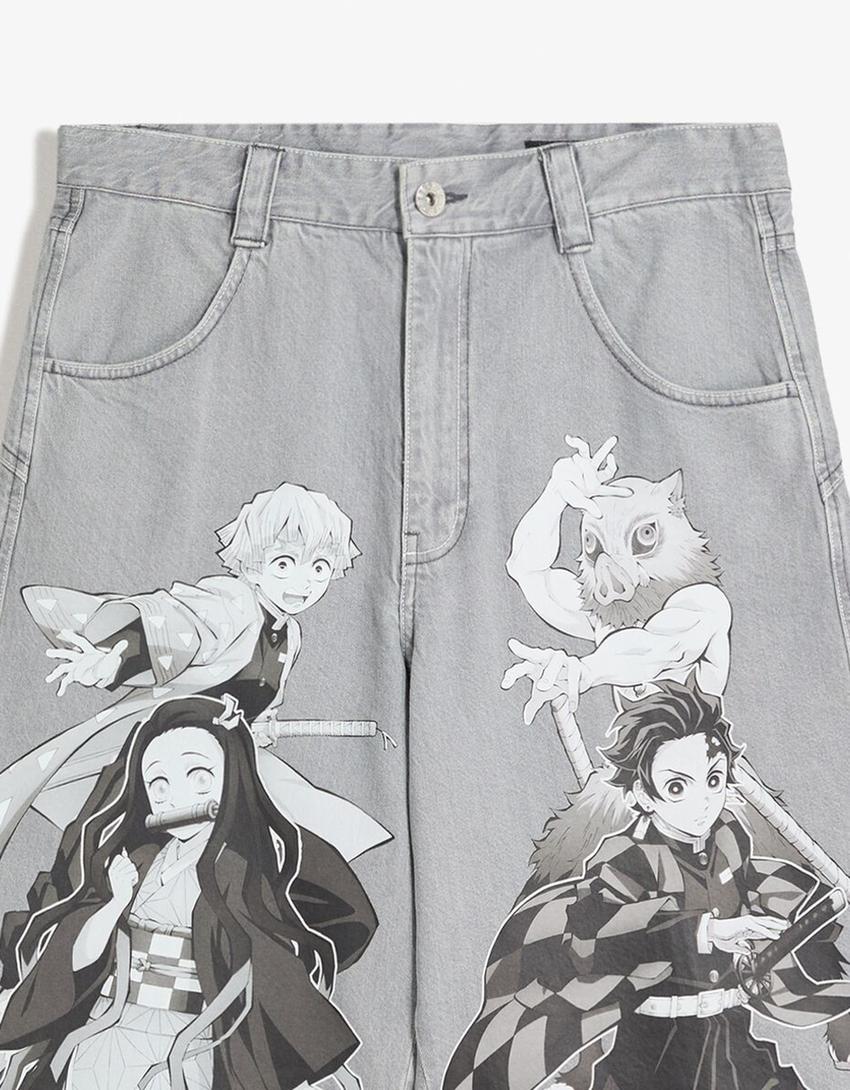 Demon Slayer printed baggy Bermuda shorts-Grey-2