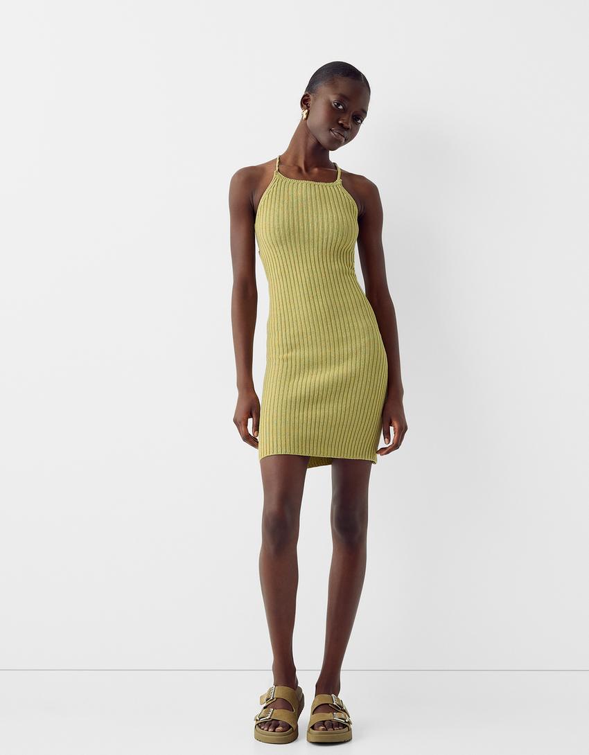 Robe rustique dos nu-Vert-3