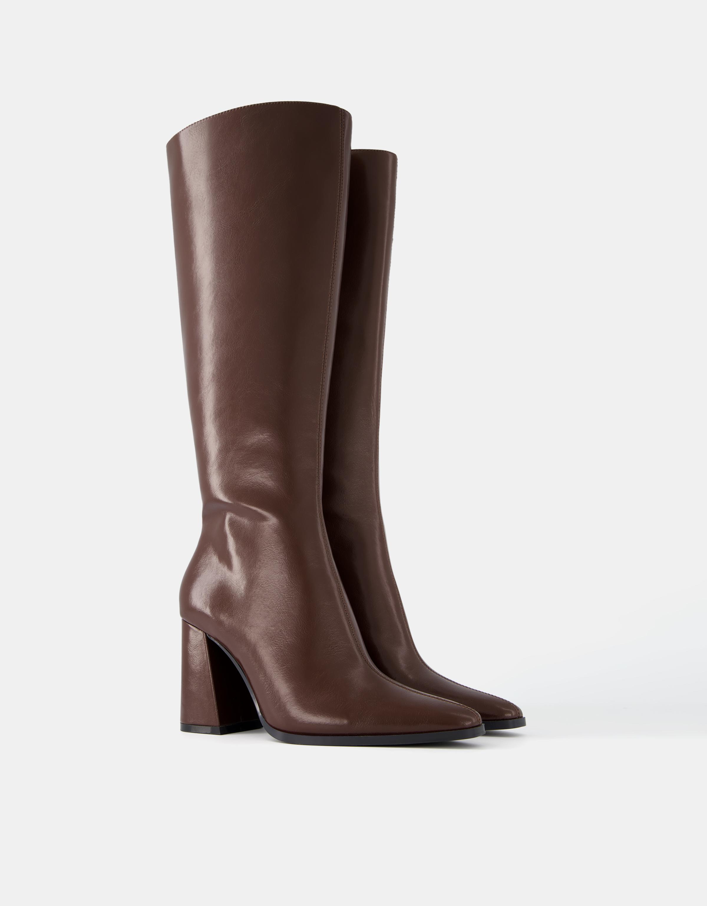 Bershka Stiefel Mit Breitem Absatz Damen 41 Weinrot