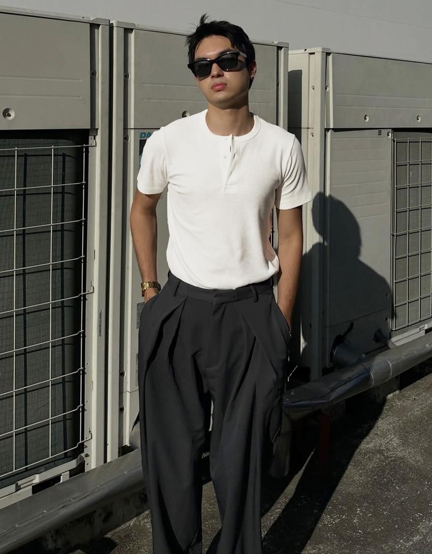 Short sleeve henley waffle T-shirt-Off white