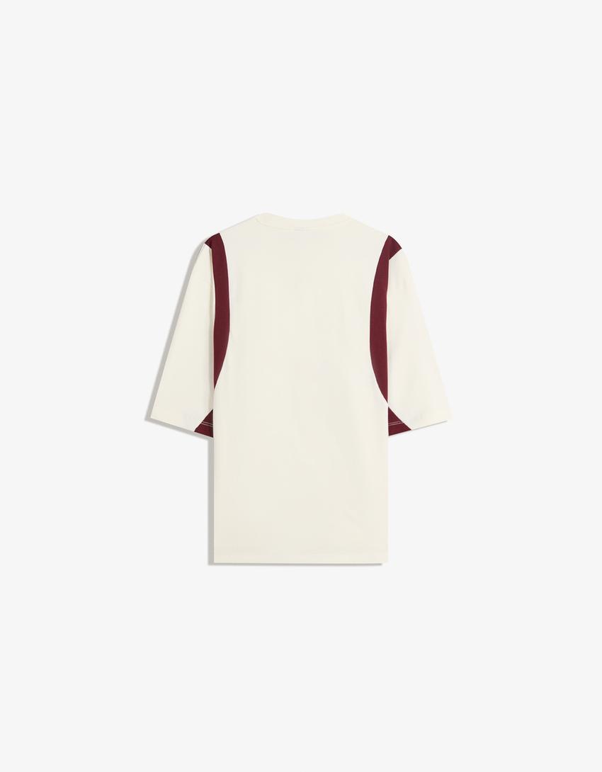 Camiseta manga corta boxy print-Blanco roto