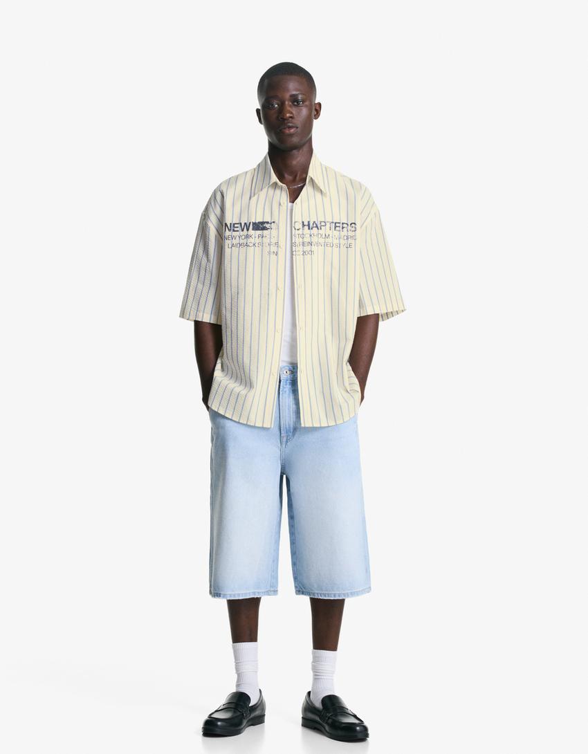 Printed short sleeve oversize shirt-Off white-3