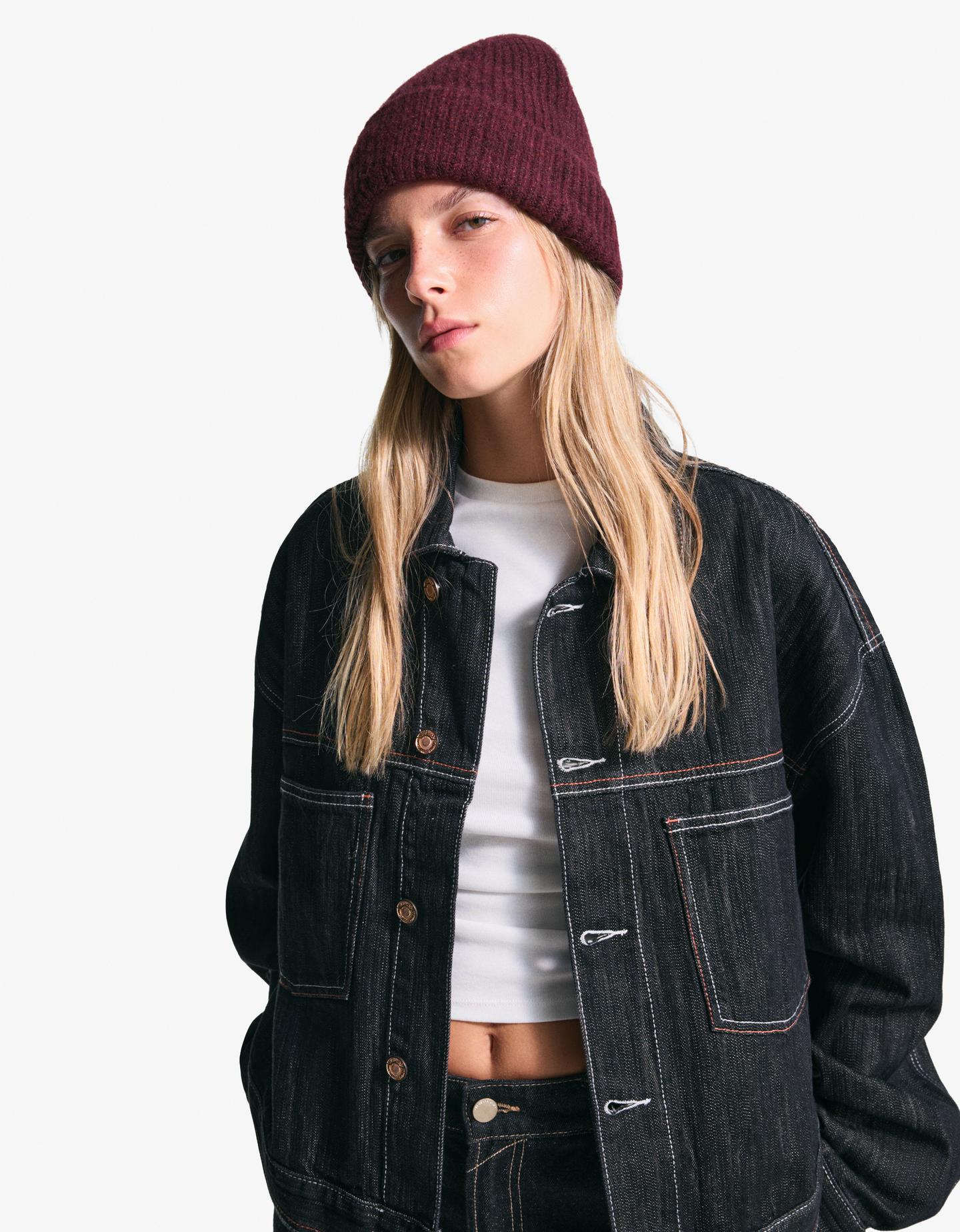 Bershka Beanie Básico Mujer Granate