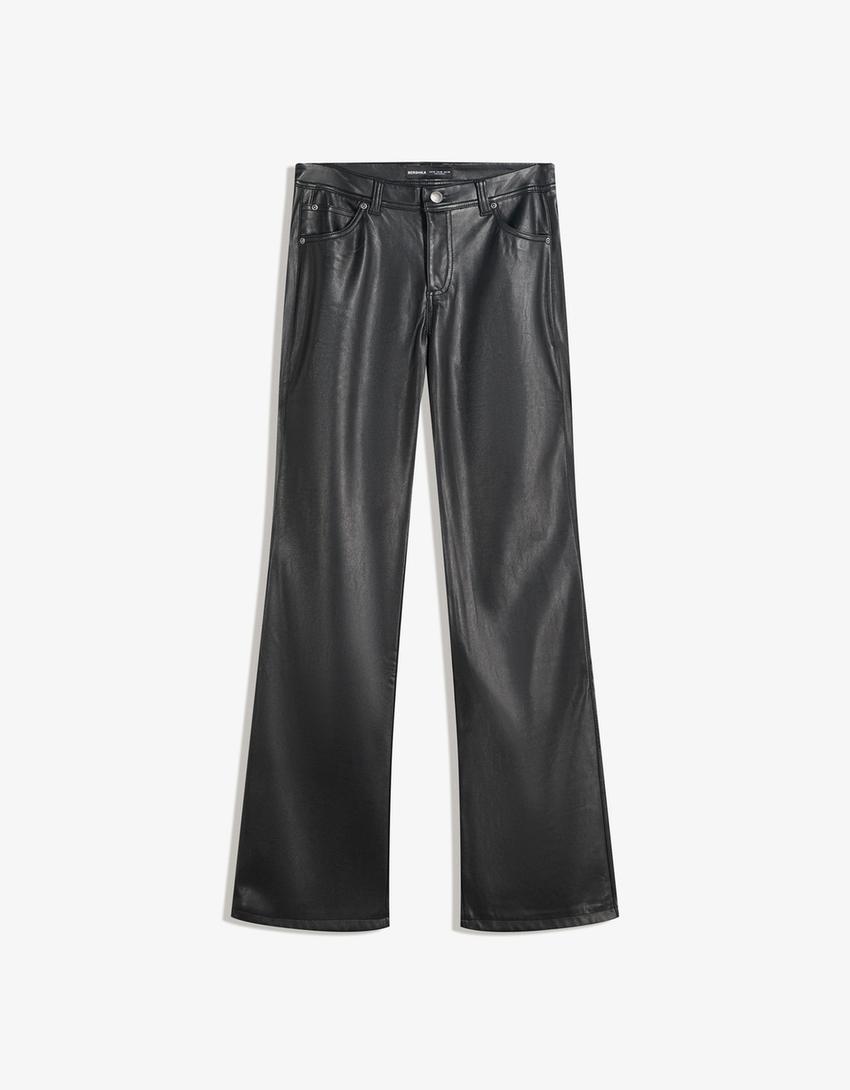 Leather effect boot-cut trousers-Black-3