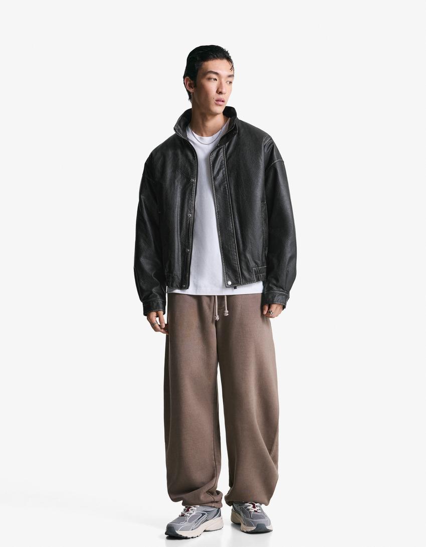 Veste en similicuir-Noir-1