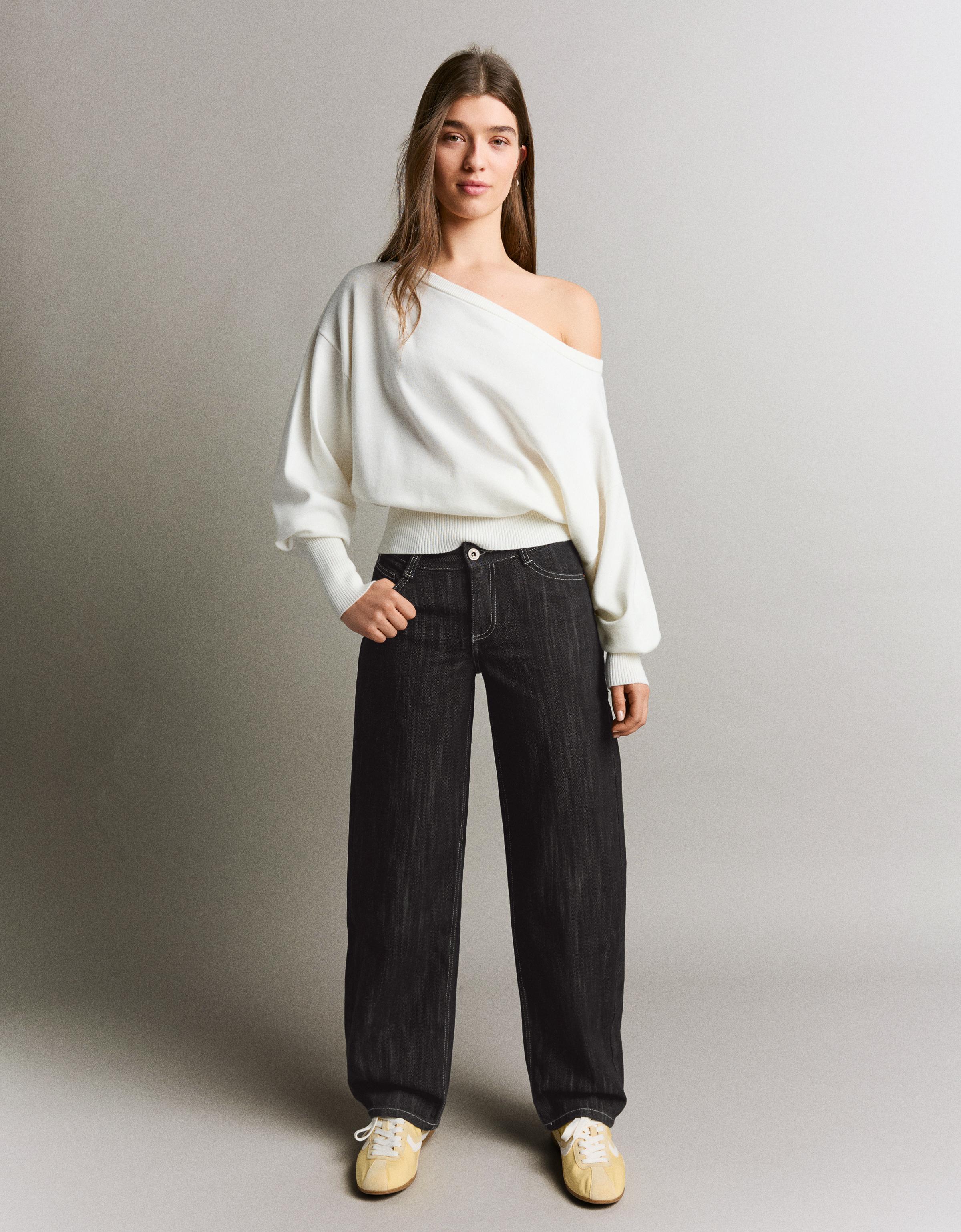 Bershka Baggy Barrel Jeans Damen 40 Schwarz