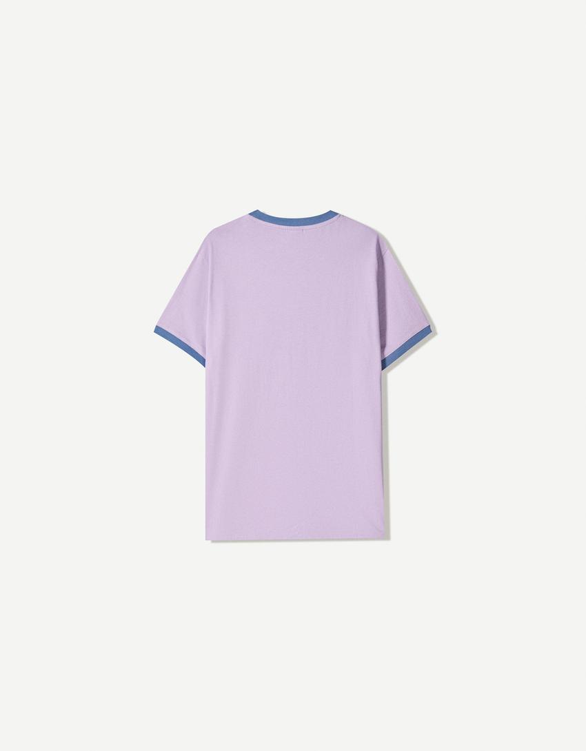 T-shirt manches courtes contrastant imprimé-Violet-1
