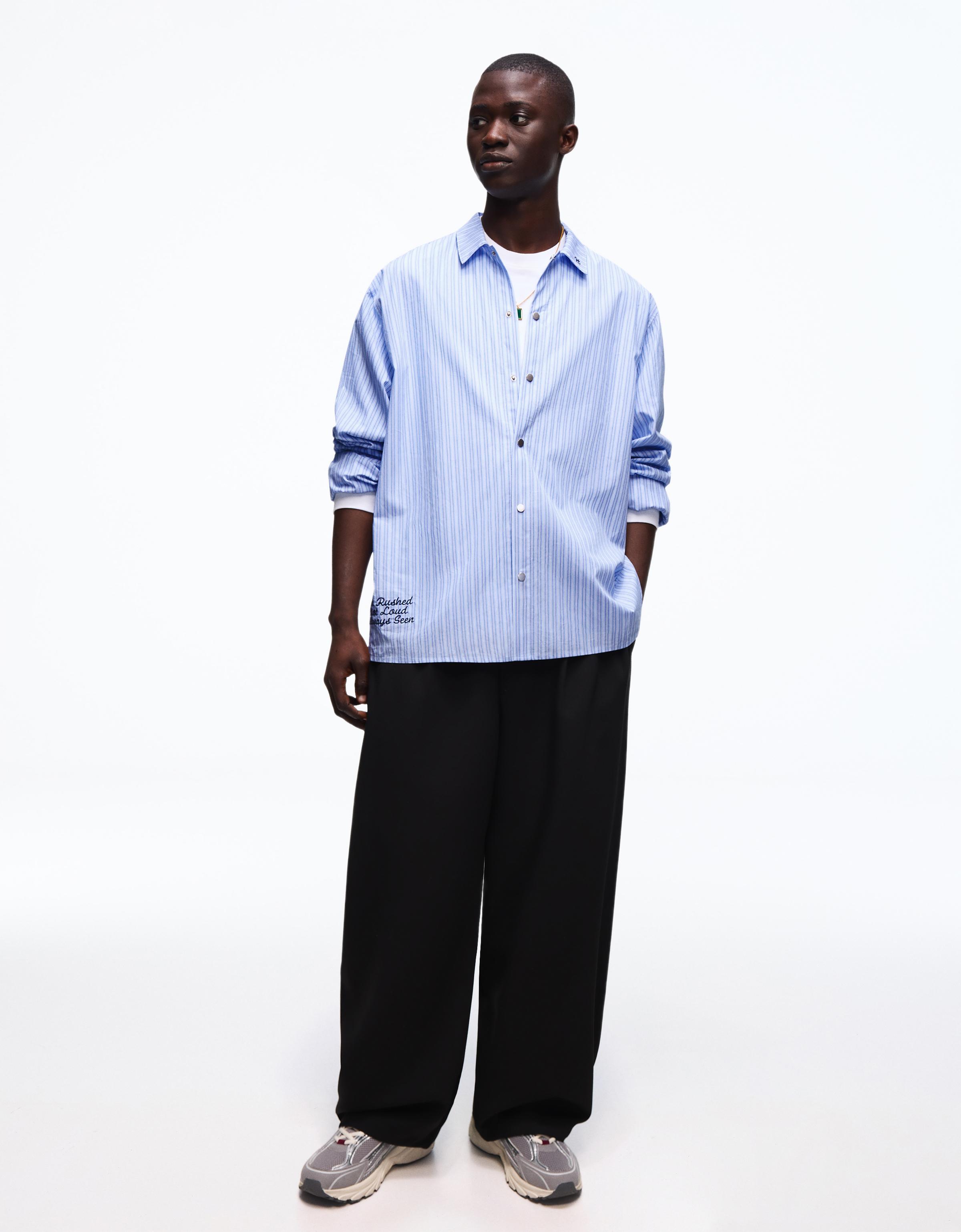 İşlemeli çizgili boxy fit gömlek