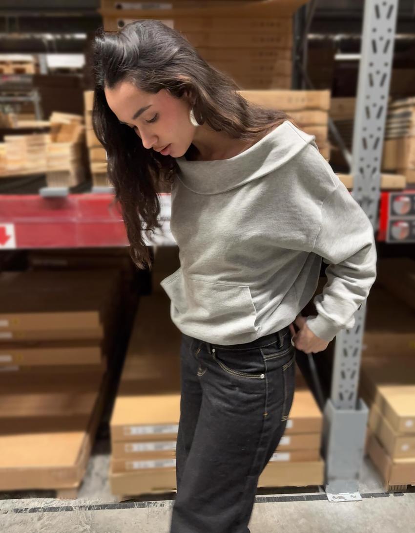 Long sleeve Bardot sweater-Grey