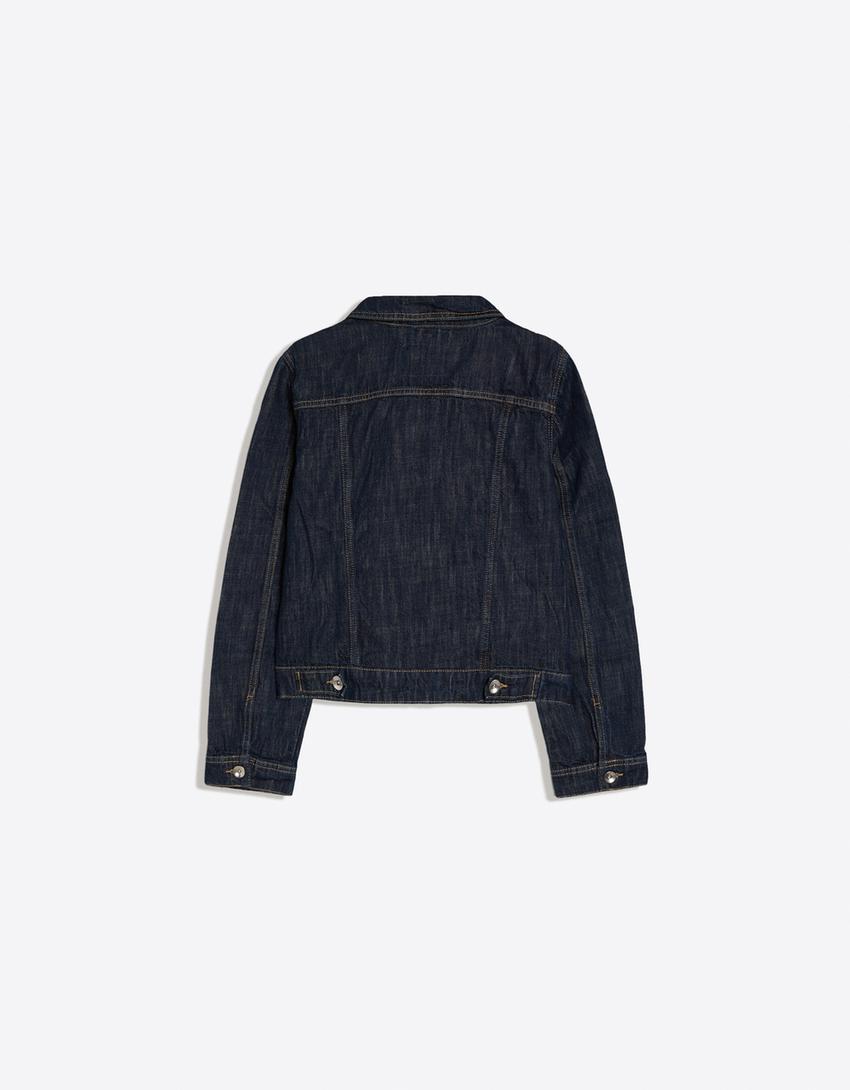 Zip-up denim trucker jacket-Navy
