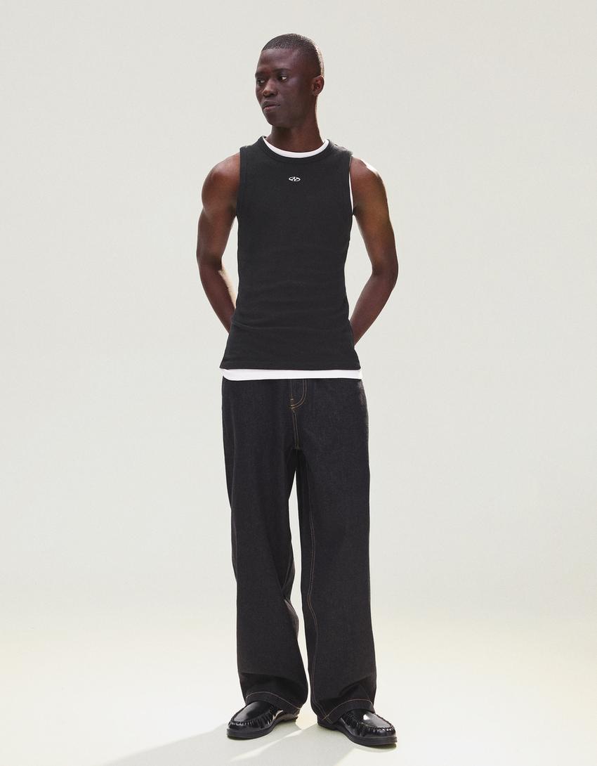 Débardeur imprimé gaufré-Noir