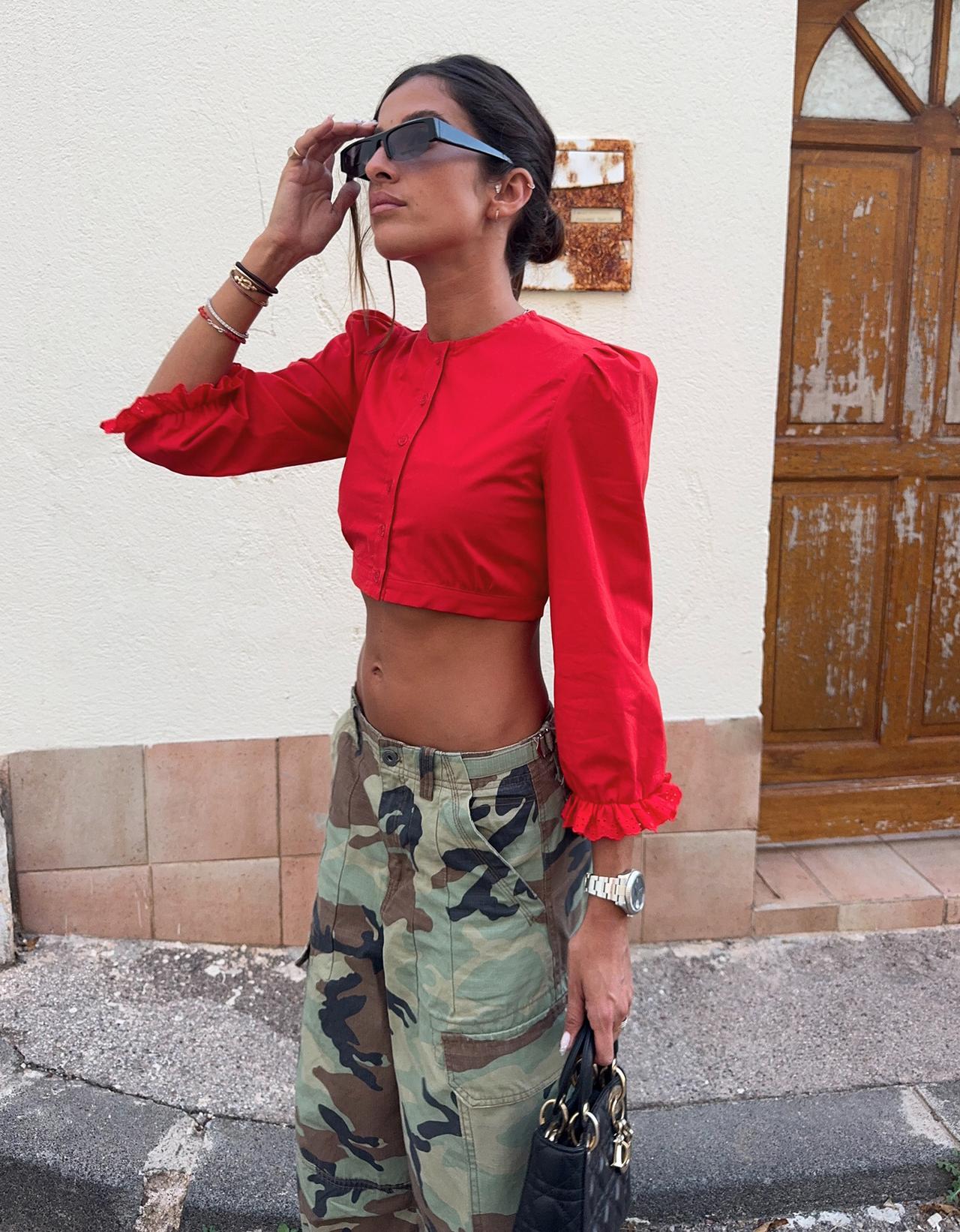 Long sleeve cropped shirt — Red