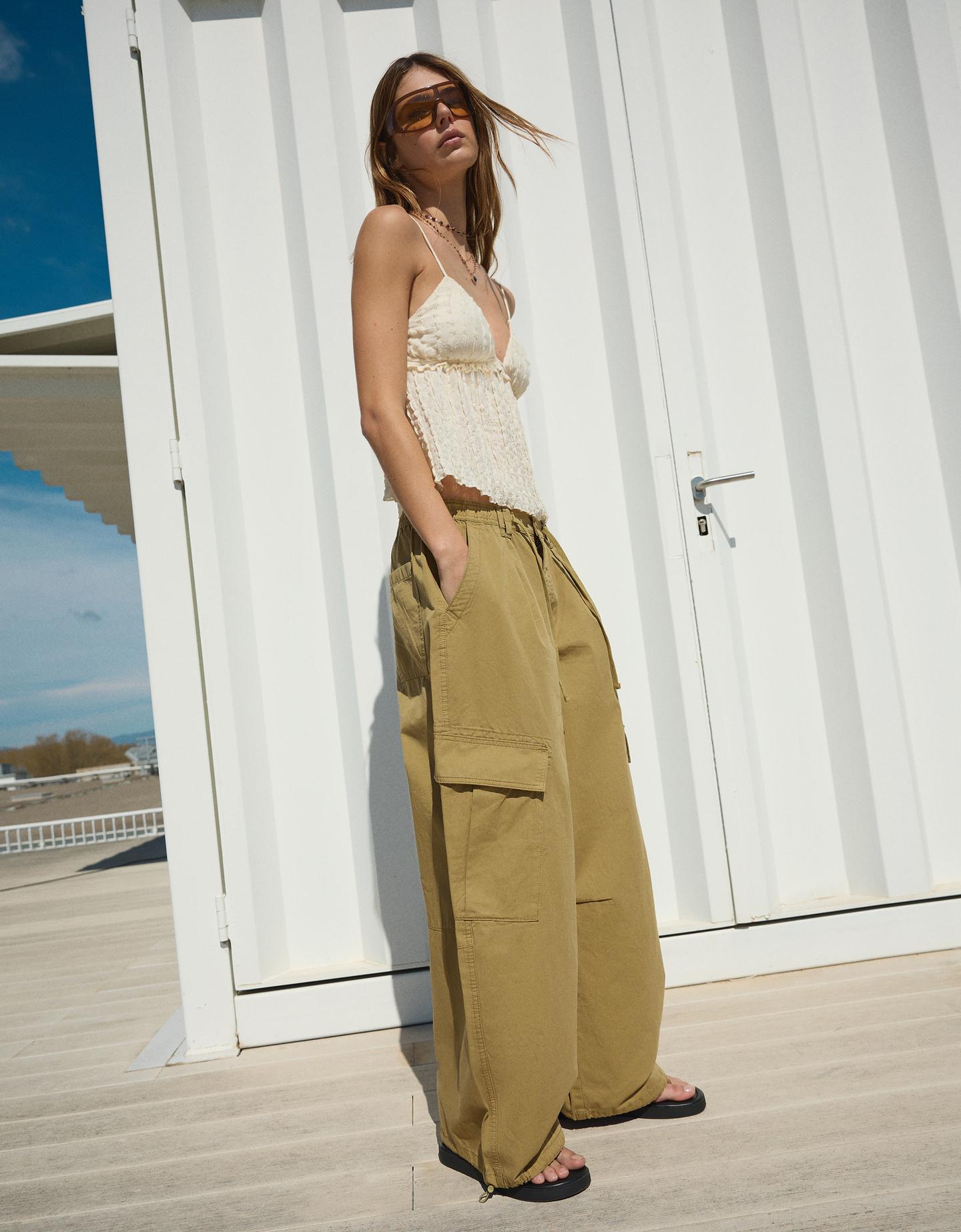 Bershka Pantaloni Cargo Donna Xl Kaki