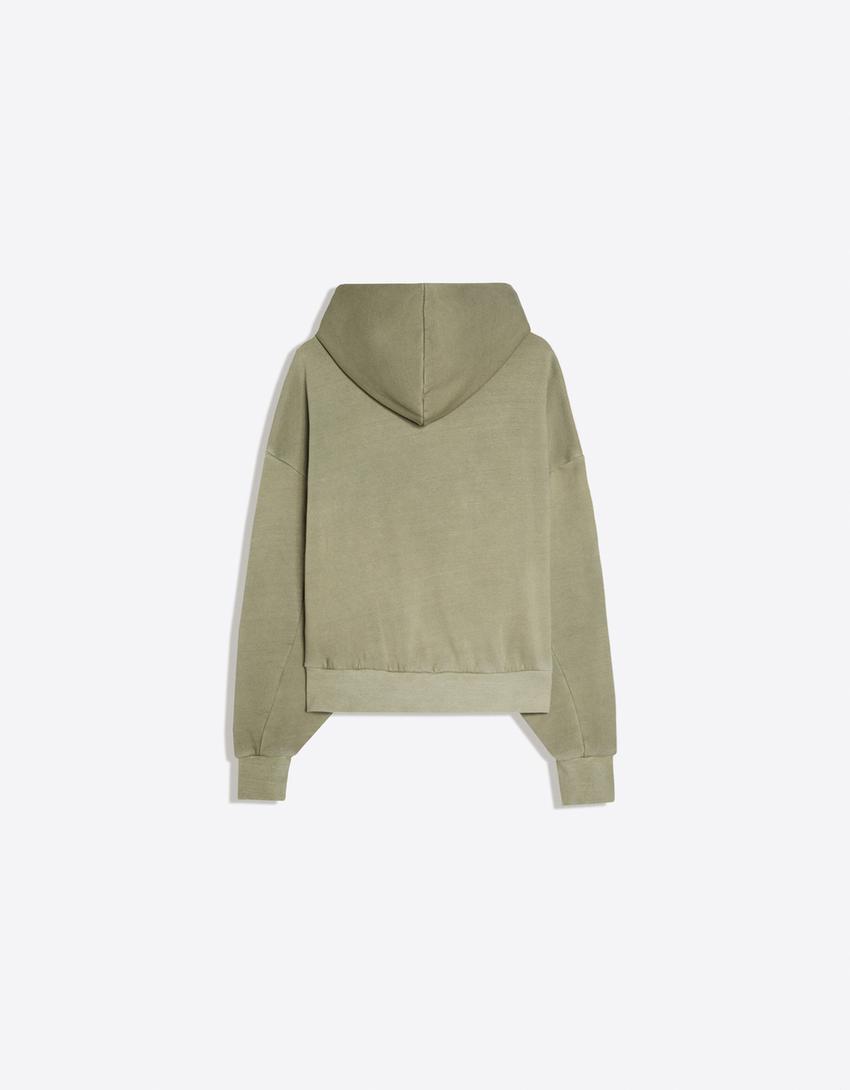 Sudadera capucha efecto lavado-Kaki