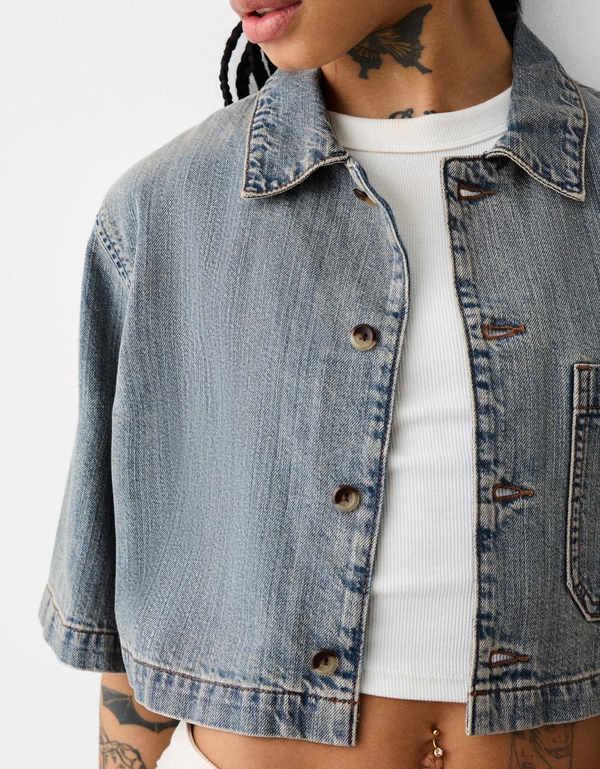 Cropped shirt-Light blue-5