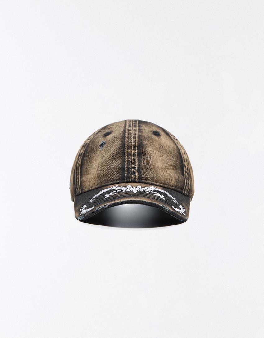 Washed print cap-Black