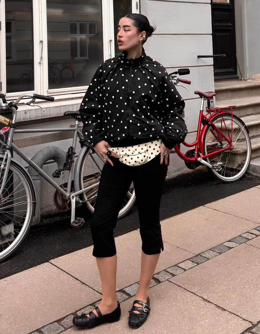 Puantiye cepli kemer-Krem