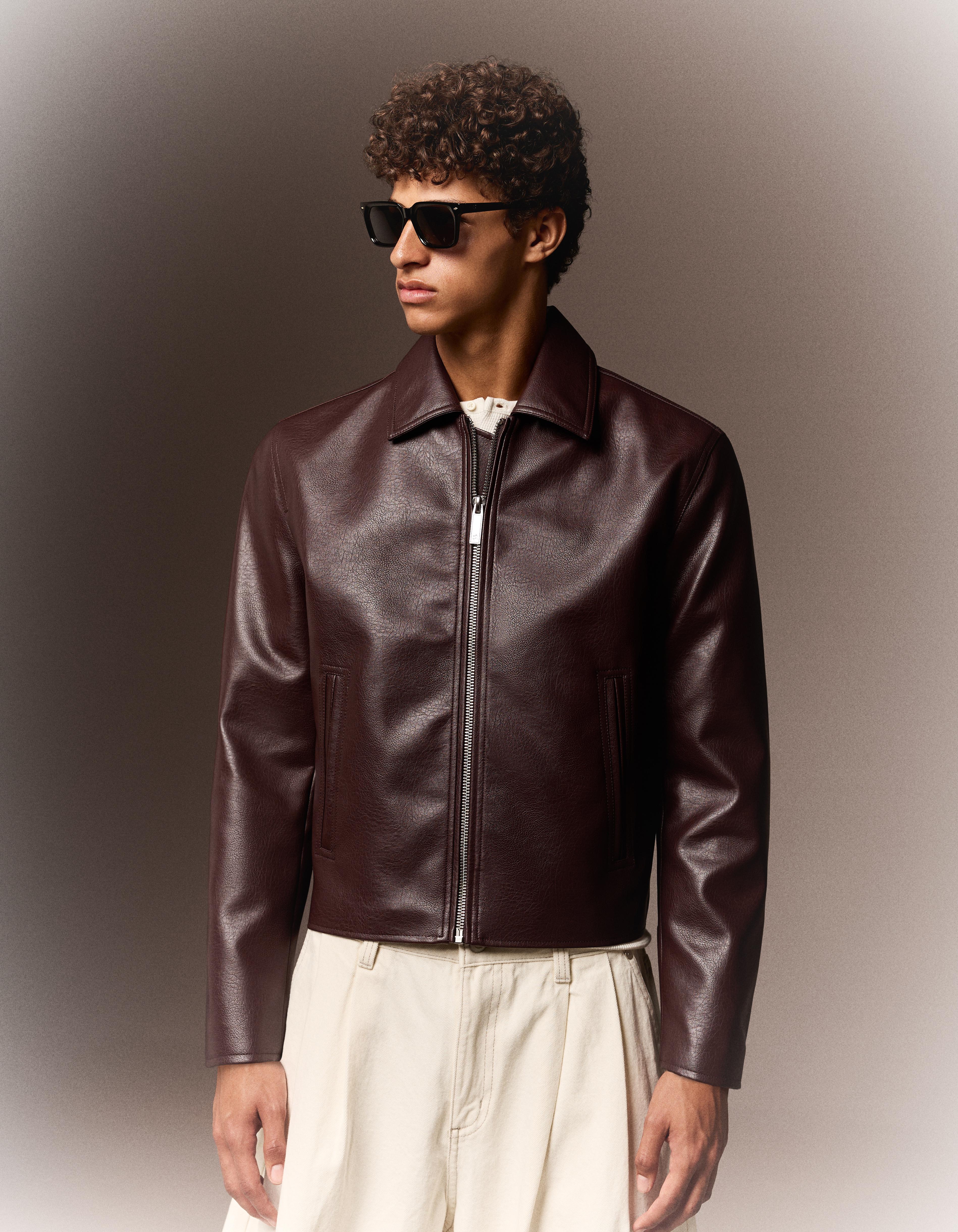 Veste Boxy Fit Similicuir L Bordeaux