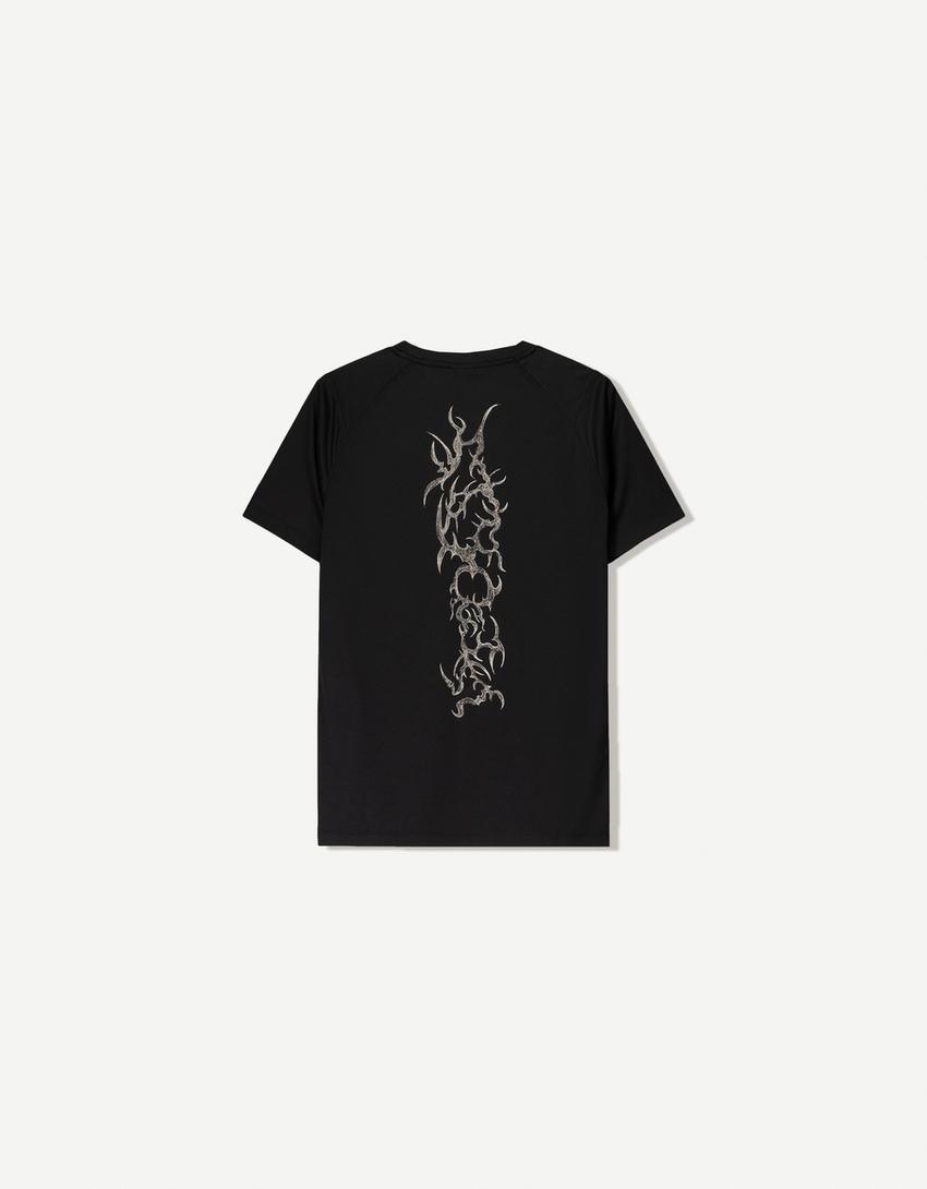 Tricou mânecă scurtă print-Negru-5