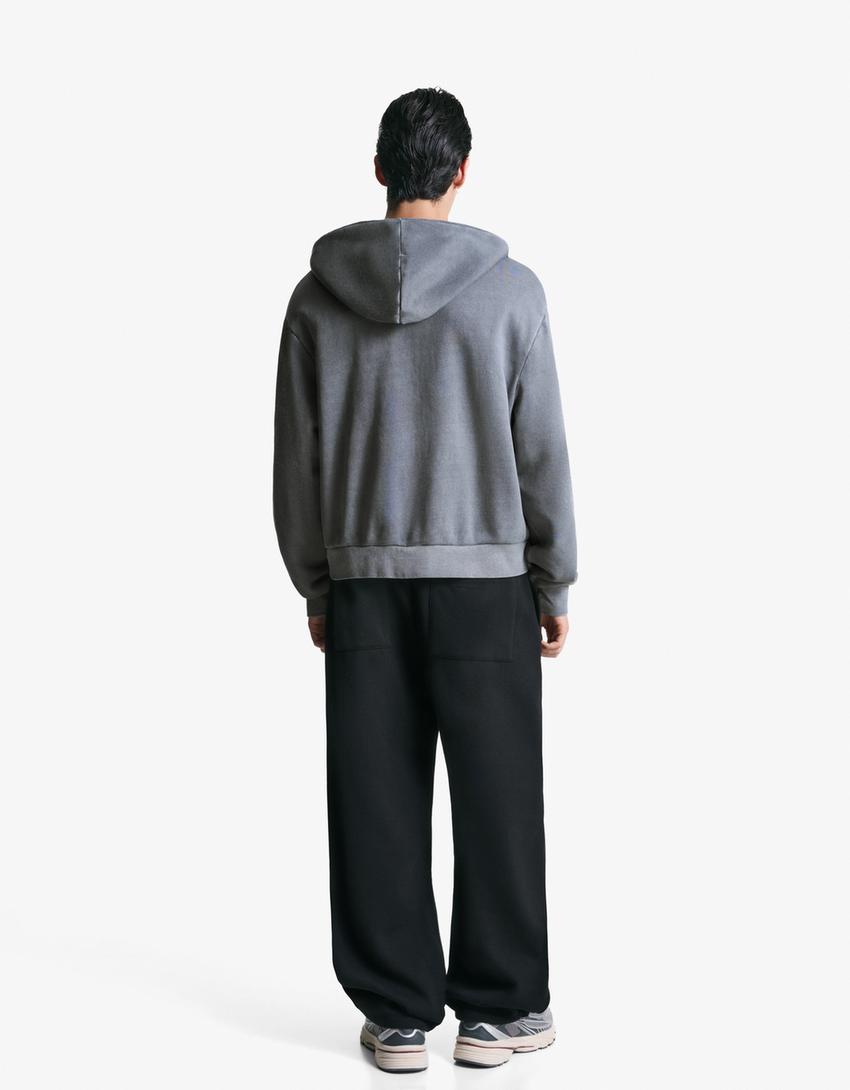 Boxy Cropped-Sweatshirt mit Reißverschluss-Grau-1