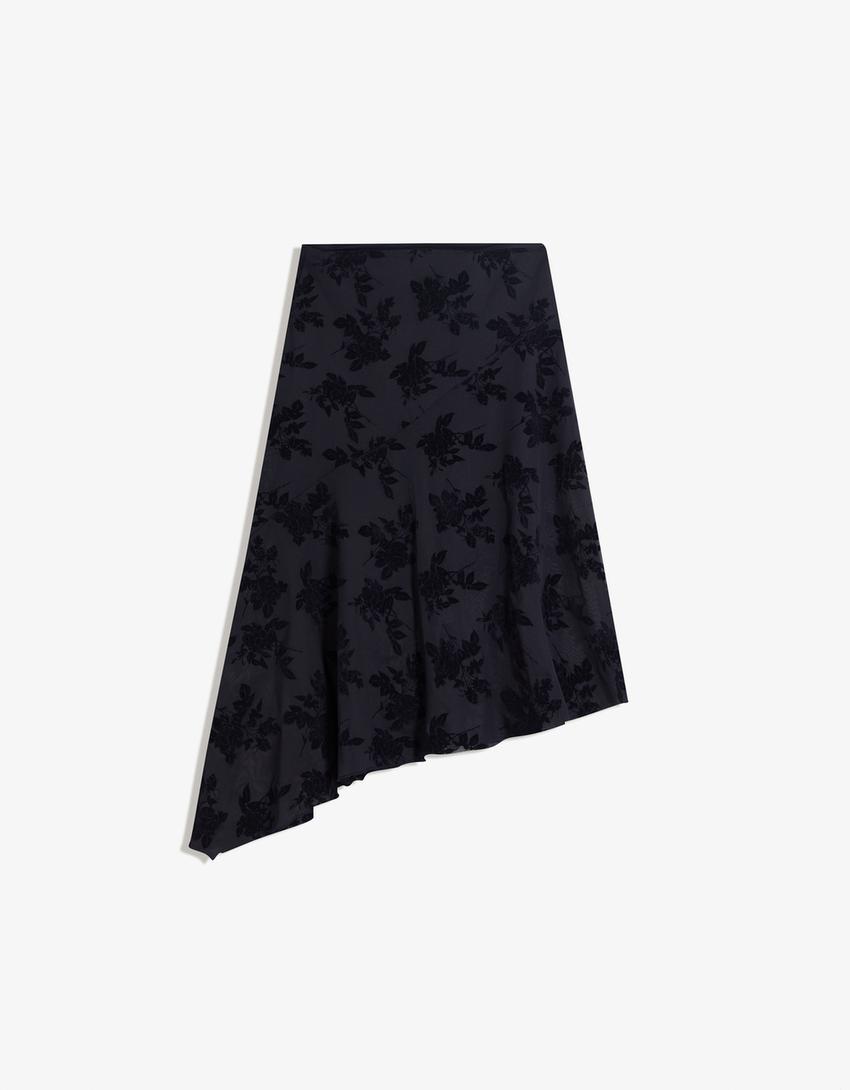Printed midi skirt-Navy