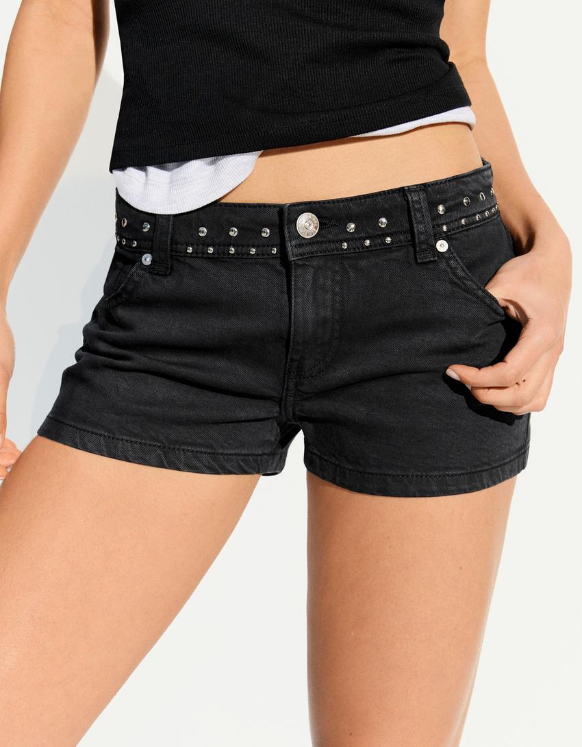 Zımbalı fitilli şort-Gri