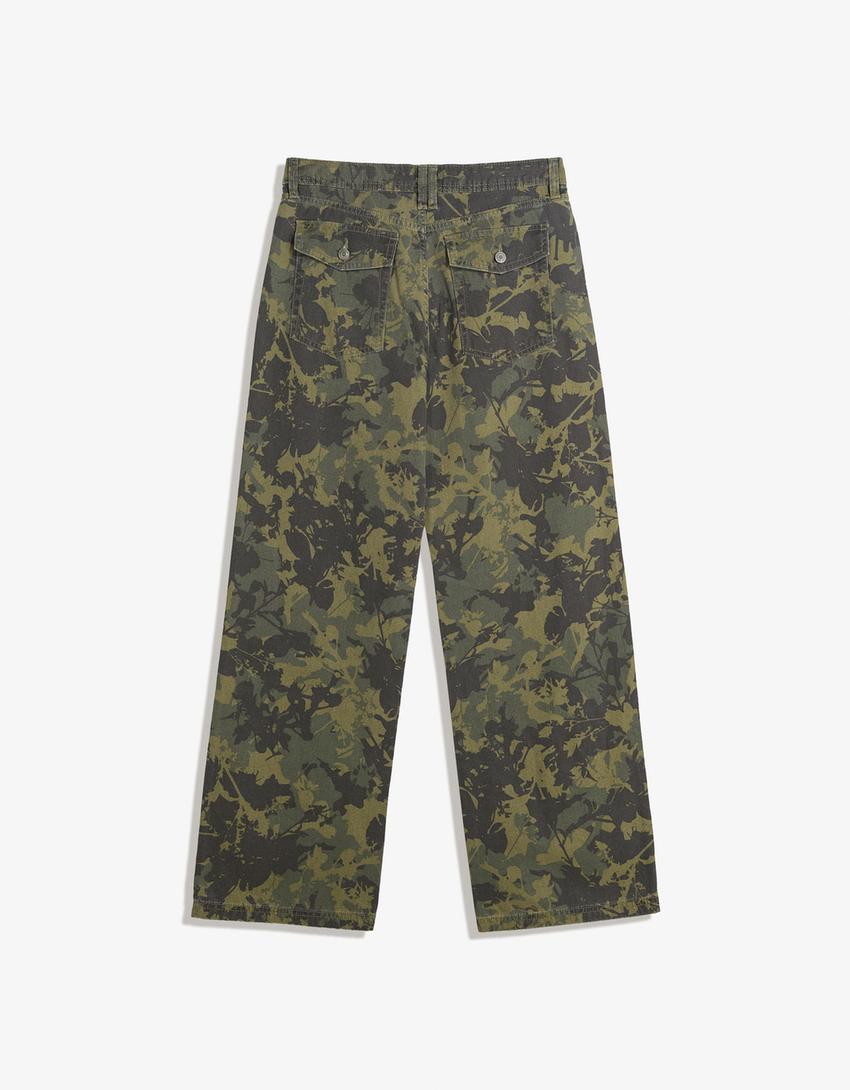 Rechte broek met print-Kaki-4