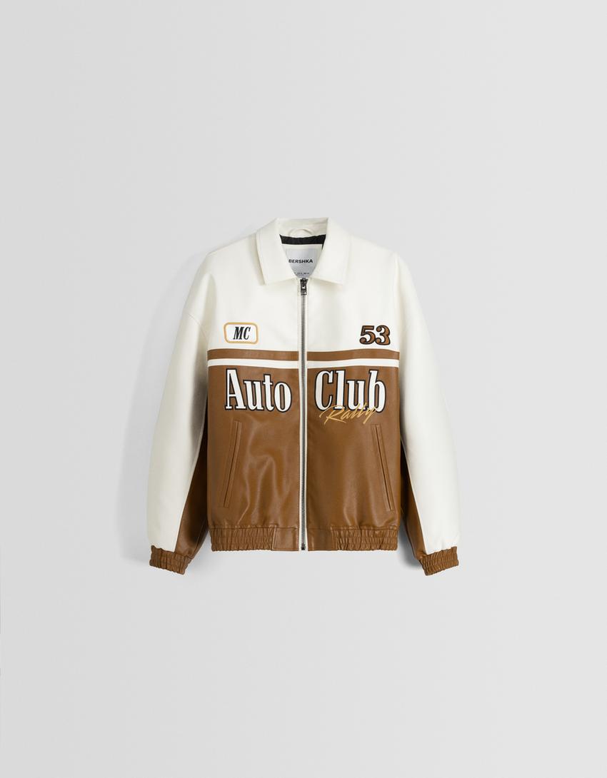 Blouson racing similicuir-Marron-5