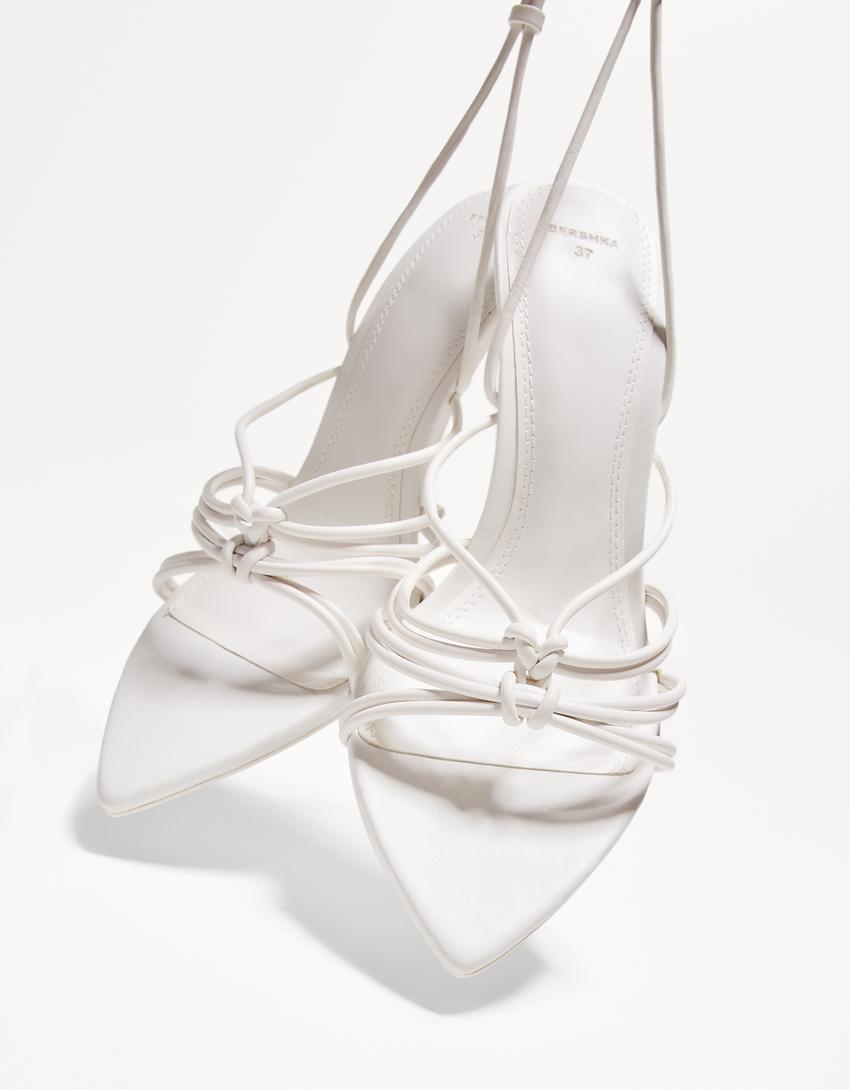 Tied heeled sandals-WHITE
