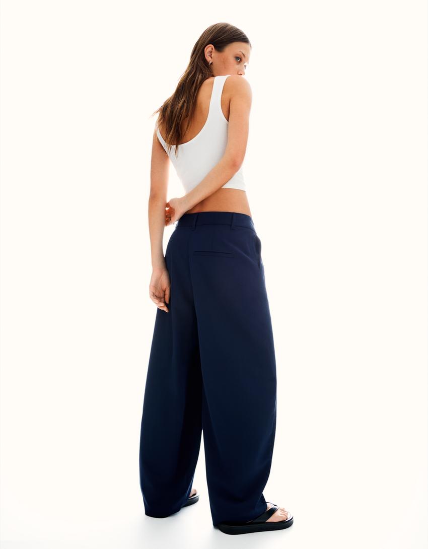 Pantalon tailoring taille croisée-Marine-1