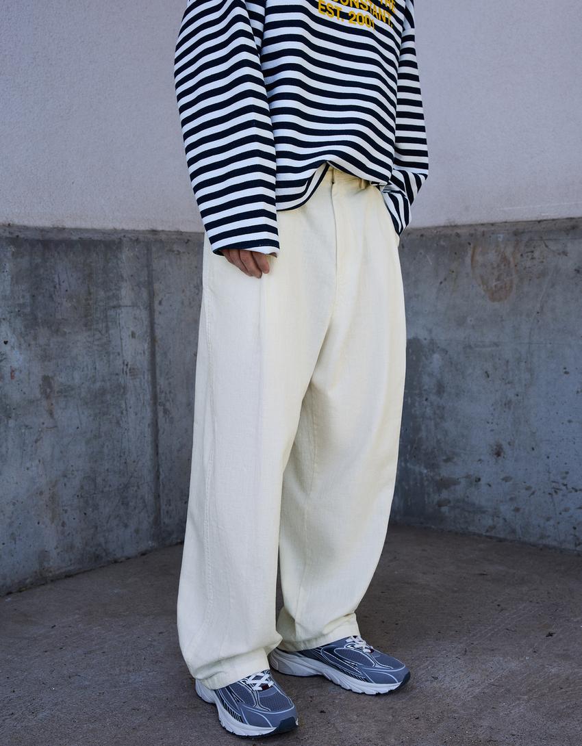 Super baggy trousers with linen-Off white