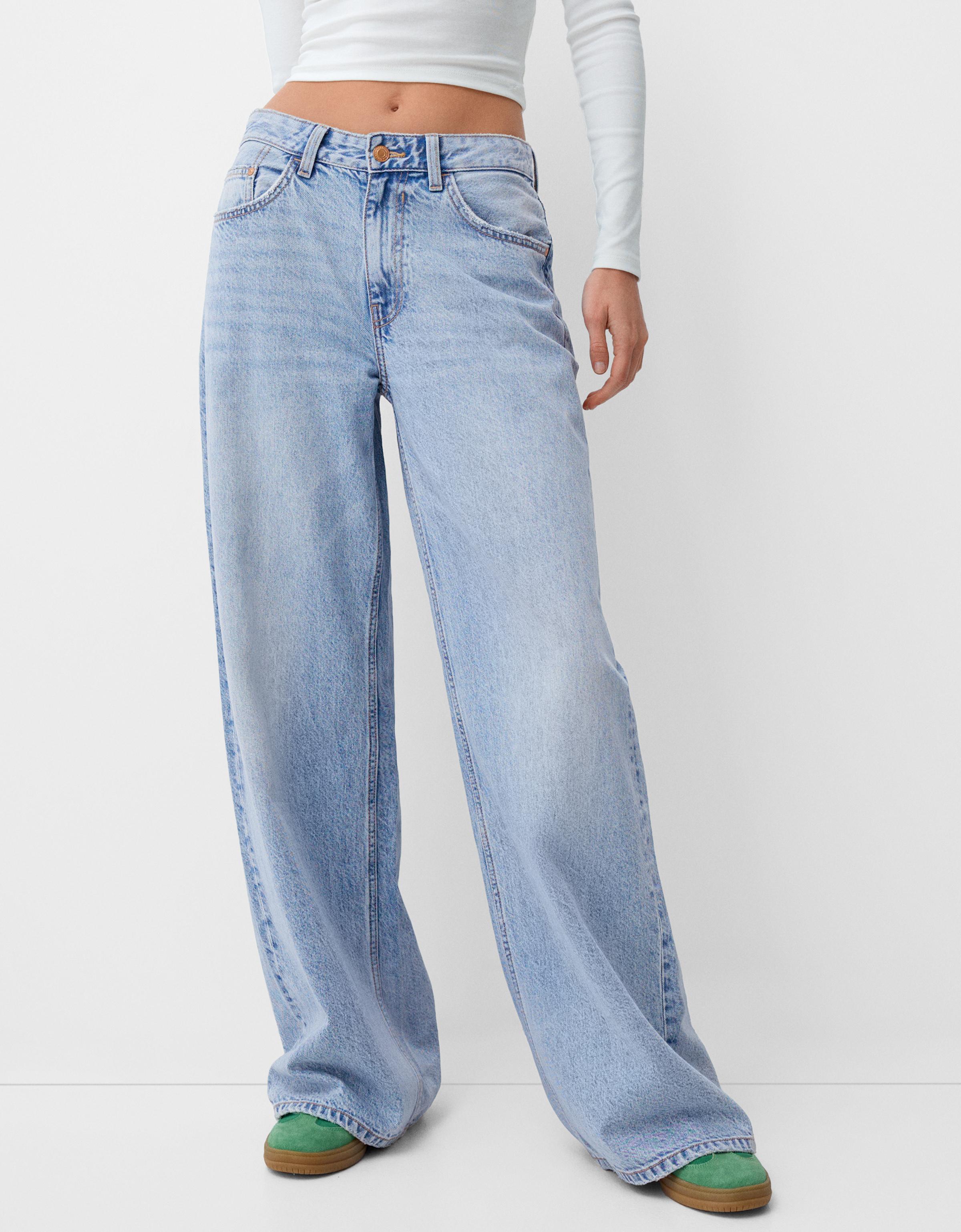 Bershka Wide-Leg-Jeans Damen 36 Ausgewaschenes Blau