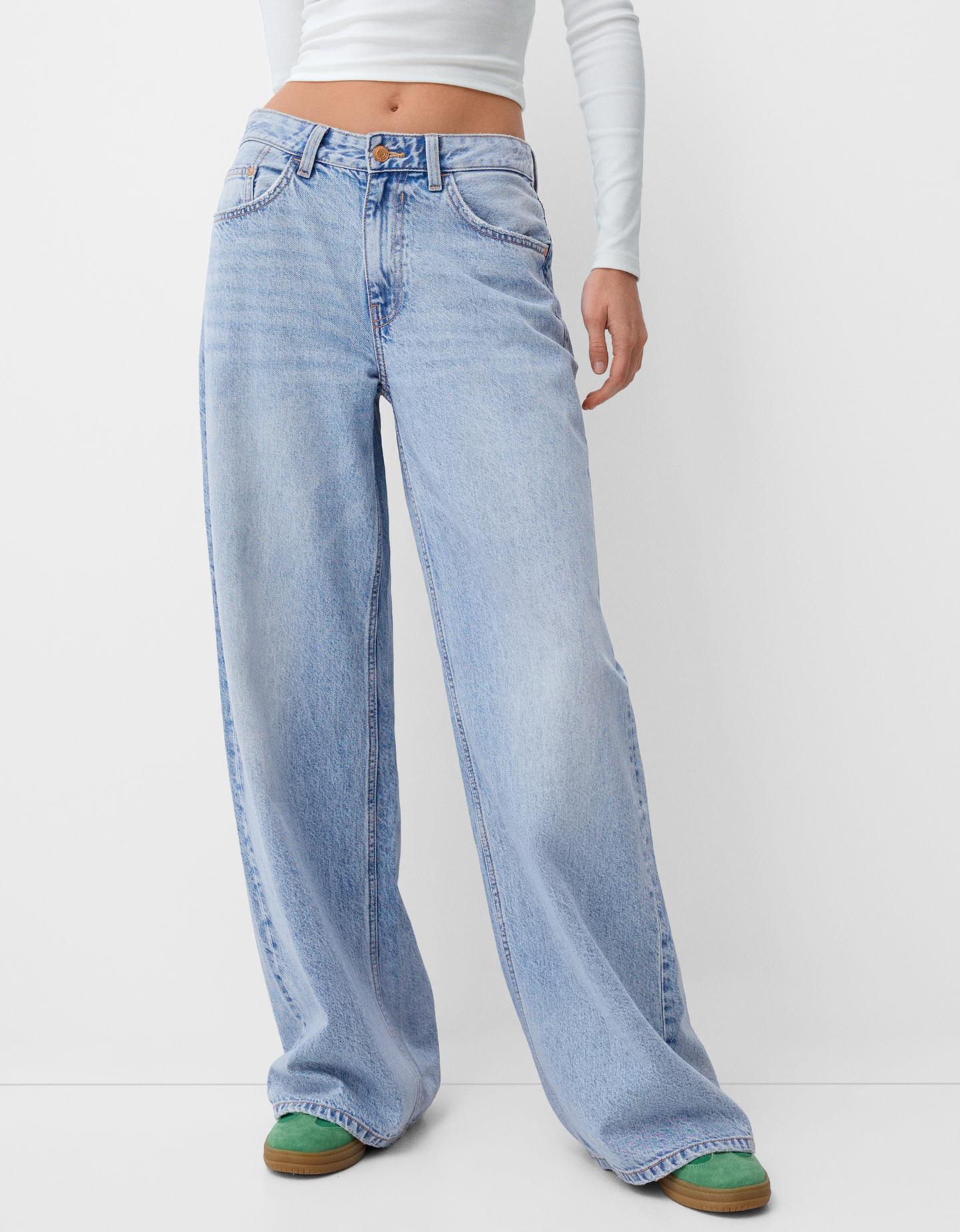 Bershka Jeans Wide Leg Donna 36 (Eu 32) Azzurro Lavato