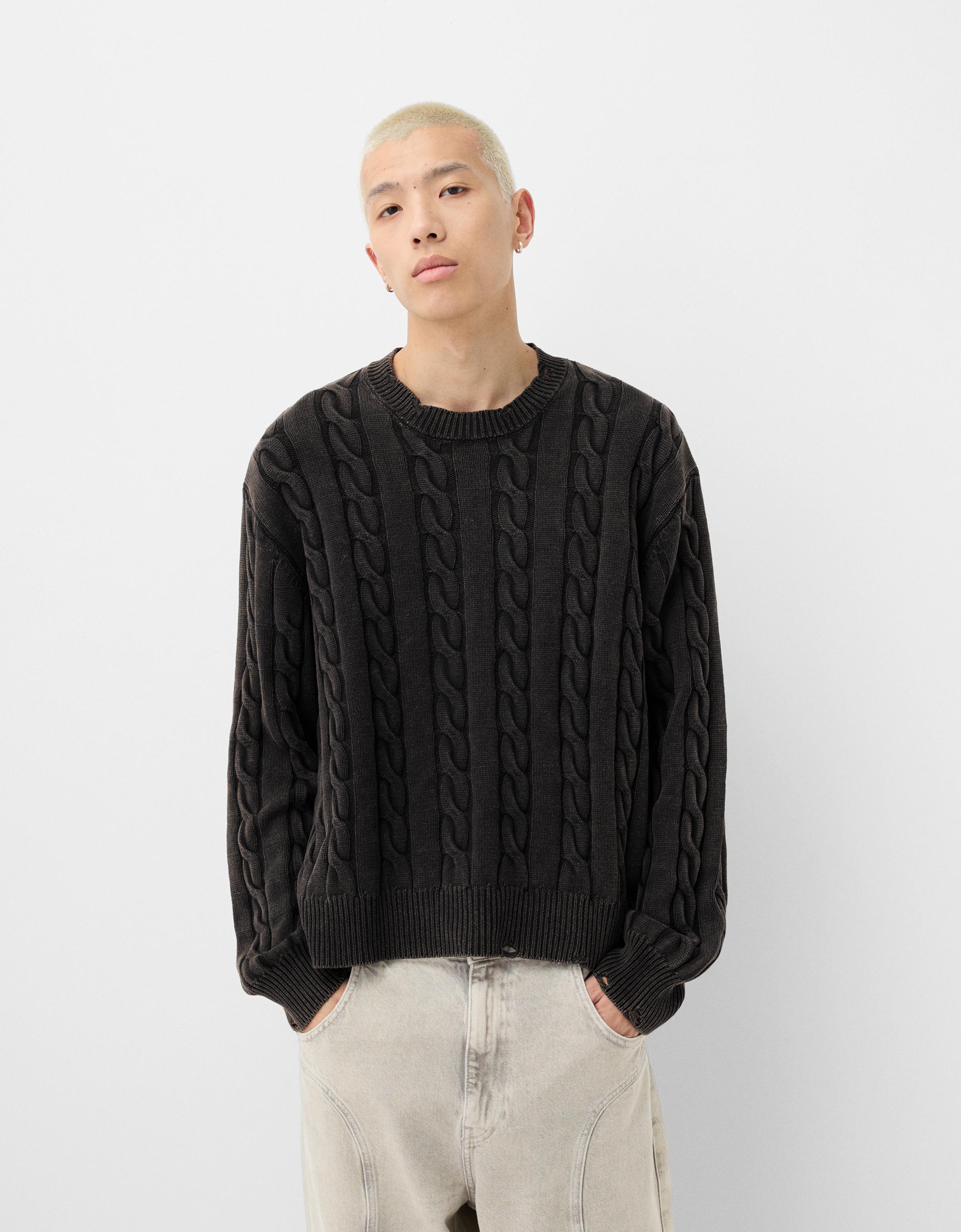 Bershka Pullover Mit Flechtmuster Herren M Schwarz