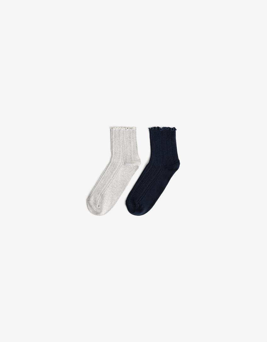 Pack of 2 lettuce-edge socks-Navy-0