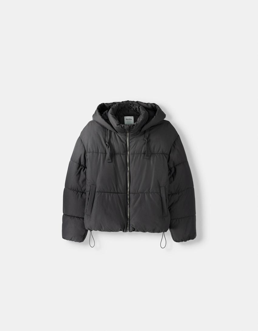 Oversize hooded puffer jacket-Dark grey-4